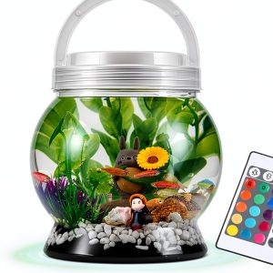 LA KEN DU Portable Betta Tank 0.5 Gallon Aquarium with Remote Light-0