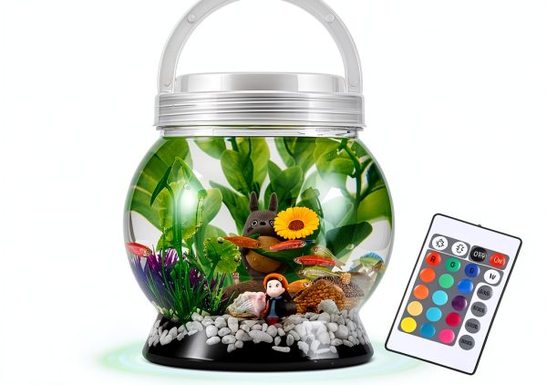 LA KEN DU Portable Betta Tank 0.5 Gallon Aquarium with Remote Light-0