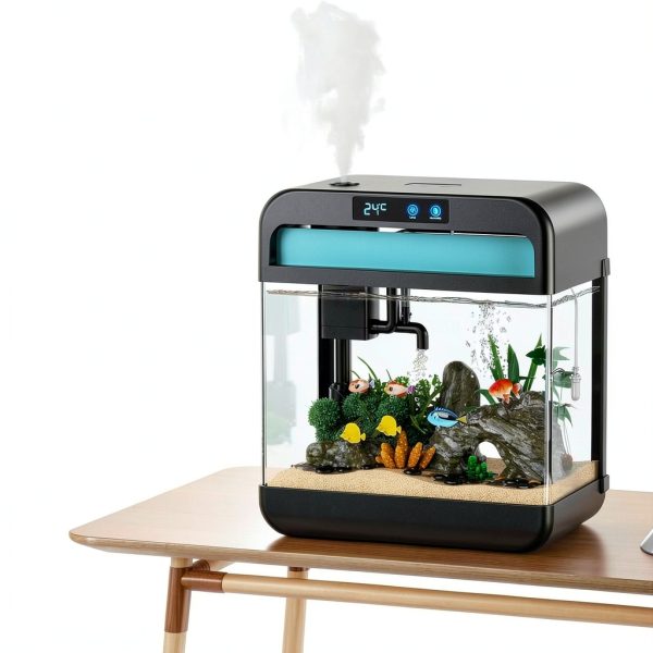 Fish Tank 2.2 Gallon Aquarium 7-Color Auto-Loop Light Black JPHYLL-1