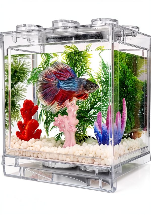 Small Betta Fish Tank Oltraman 0.6 Gallon Stackable with LED Lighting-0