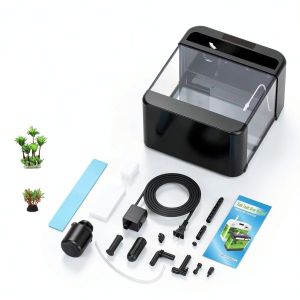 Fish Tank 2.2 Gallon Aquarium 7-Color Auto-Loop Light Black JPHYLL-6