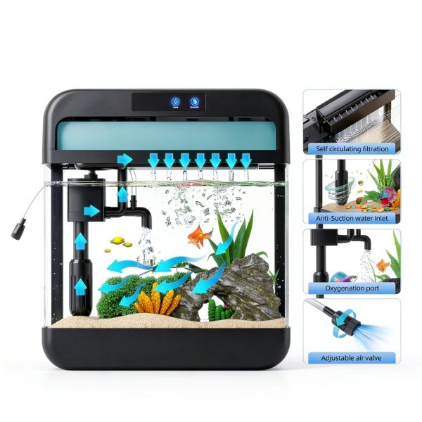 Fish Tank 2.2 Gallon Aquarium 7-Color Auto-Loop Light Black JPHYLL-5