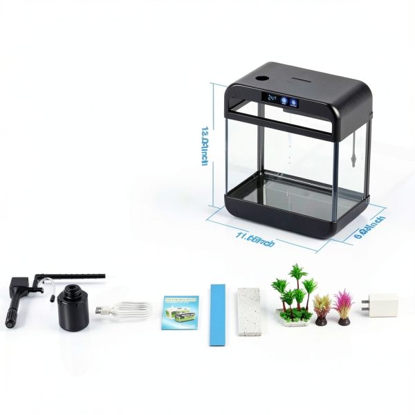 Fish Tank 2.2 Gallon Aquarium 7-Color Auto-Loop Light Black JPHYLL-7