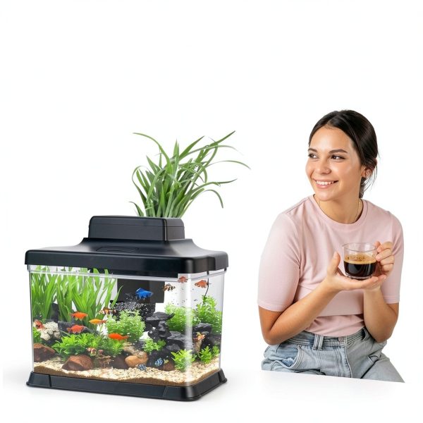 Small Fish Tank DaToo 1.6 Gallon Aquarium Kit with LED Light & Filter-1