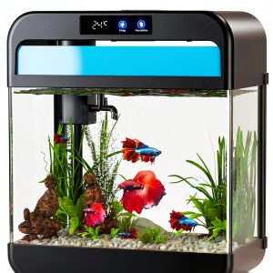 Fish Tank 2.2 Gallon Aquarium 7-Color Auto-Loop Light Black JPHYLL-0