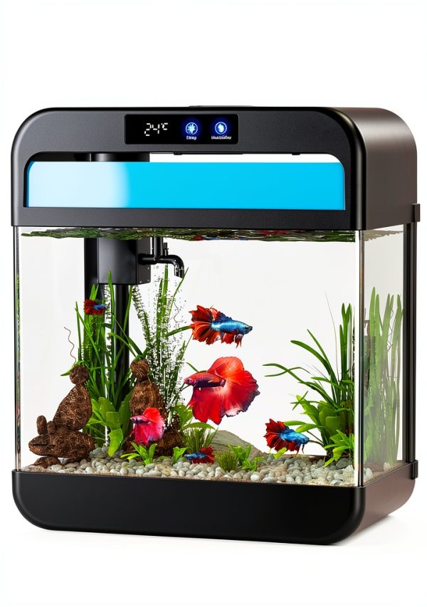 Fish Tank 2.2 Gallon Aquarium 7-Color Auto-Loop Light Black JPHYLL-0
