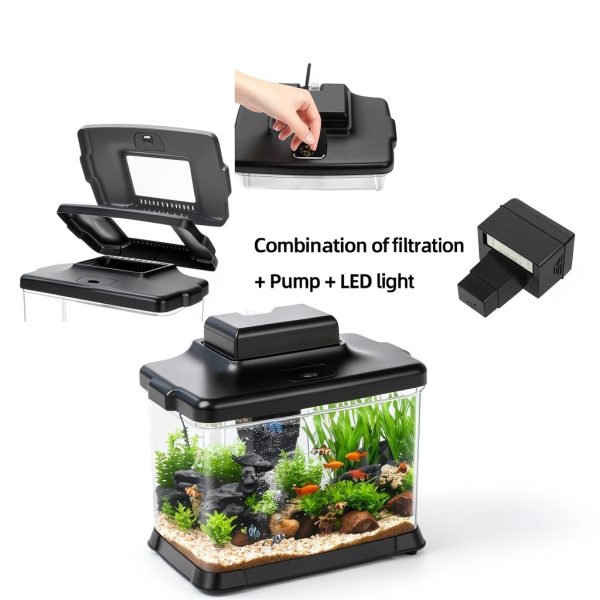 Small Fish Tank DaToo 1.6 Gallon Aquarium Kit with LED Light & Filter-5