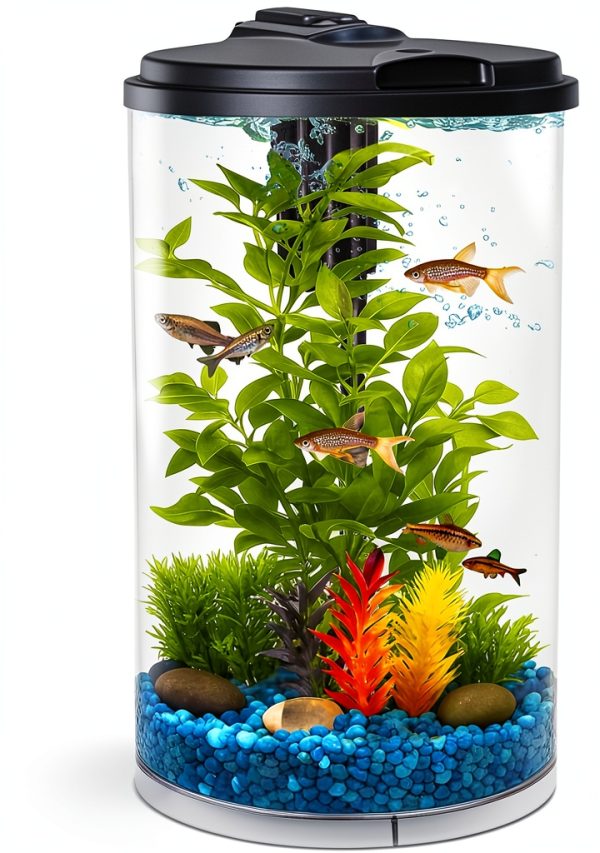 AquaView 3-Gallon 360 Aquarium Koller with LED Light and Power Filter-0