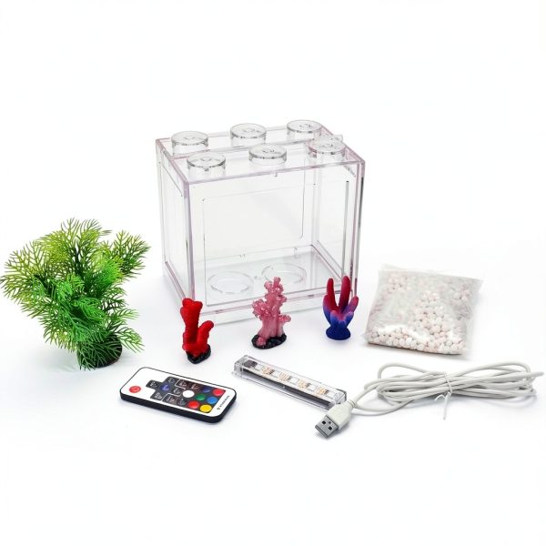 Small Betta Fish Tank Oltraman 0.6 Gallon Stackable with LED Lighting-5