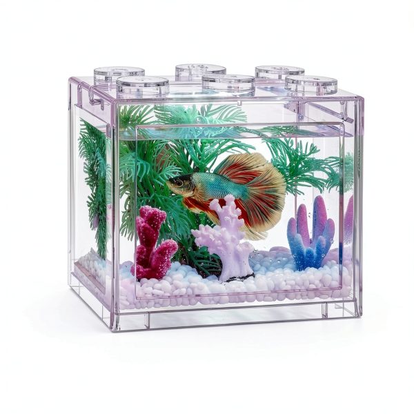 Small Betta Fish Tank Oltraman 0.6 Gallon Stackable with LED Lighting-2