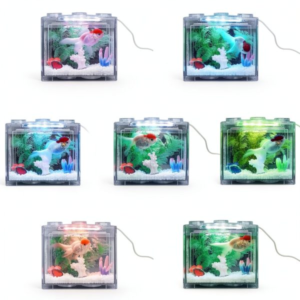 Small Betta Fish Tank Oltraman 0.6 Gallon Stackable with LED Lighting-3