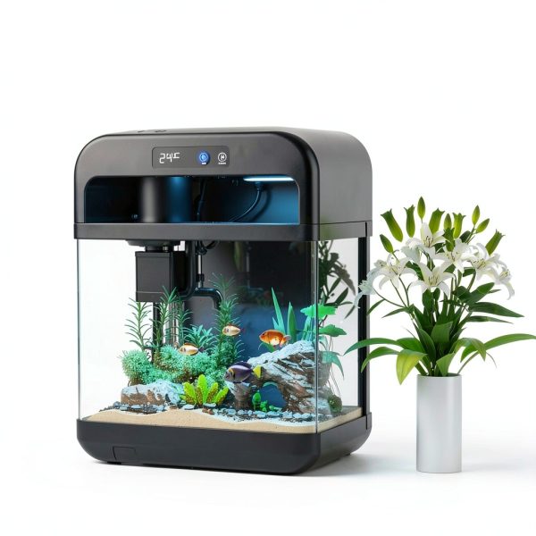 Fish Tank 2.2 Gallon Aquarium 7-Color Auto-Loop Light Black JPHYLL-4